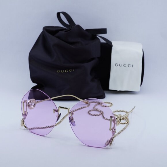 🕶️ New Gucci GG1203S 001 Sunglasses - Gold With Detachable Gold Chain Frame - Picture 12 of 12